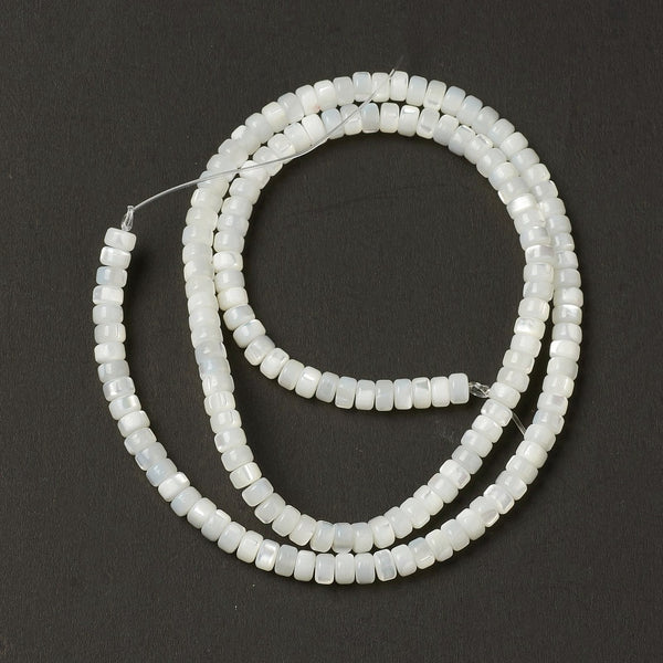 Trochus Shell Heishi Beads, Flat Round/Disc, Creamy White