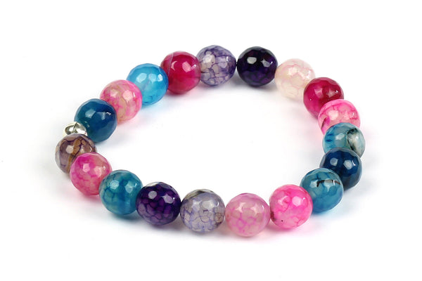 Kerrie Berrie Colourful Elasticated Genuine Real Agate Bracelet in Multi Colour Teal and Pink