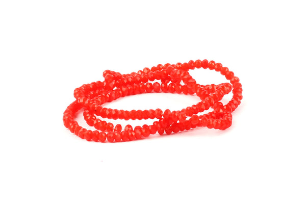 1.5mm x 2mm Bright Red Crystal Glass Faceted Bead Strand