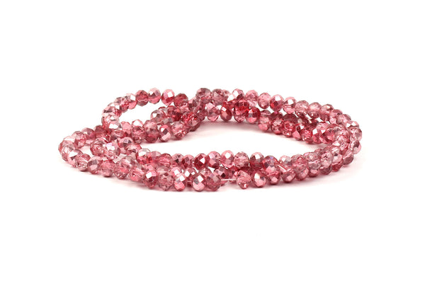 3x4mm Foiled Pink Crystal Rondelle Beads for jewellery making
