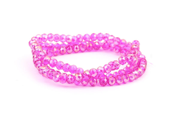 2.5mm x 3mm Bright Iridescent Pink Crystal Glass Faceted Bead Strand (Approx.  beads)