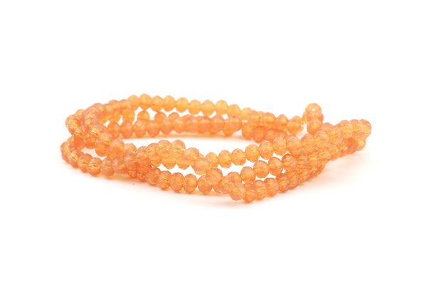 2.5mm x 3mm Semi-transparent Orange Crystal Glass Faceted Bead Strand (Approx.  beads)