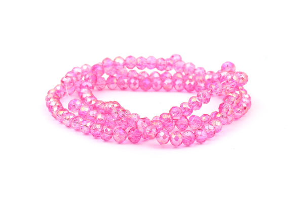 2.5mm x 3mm Iridescent Pink Crystal Glass Faceted Bead Strand (Approx.  beads)