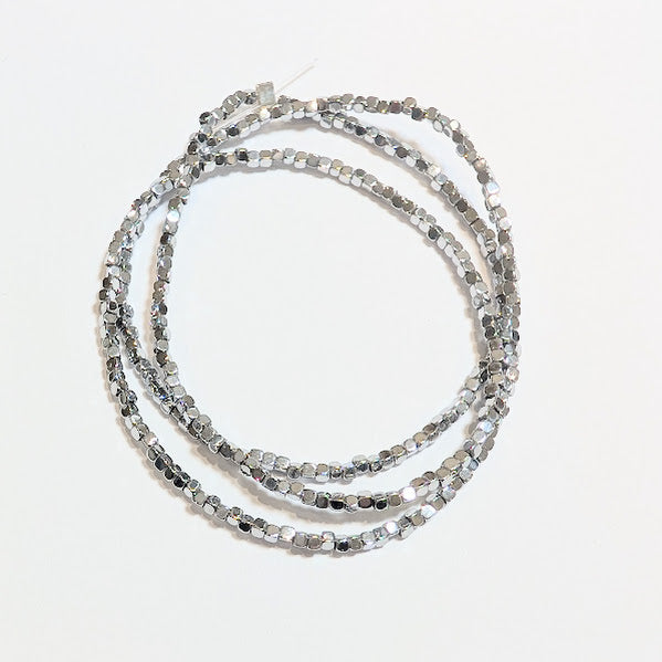 Silver Plated Hematite Faceted Cube Beads - 1.5mm