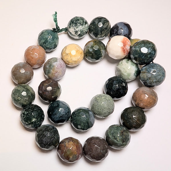 Greens/Brown Faceted Agate Bead Strand - 14mm (27 beads)