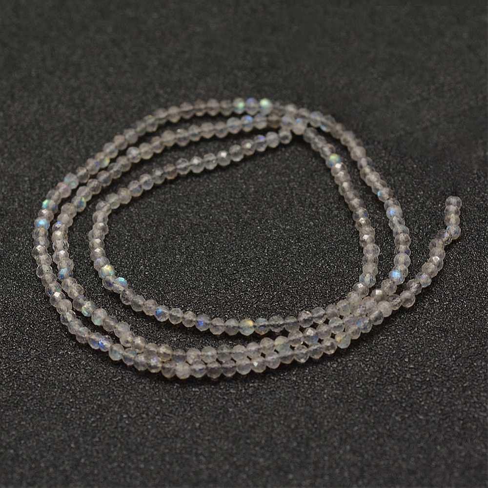 Natural Semi-Precious Labradorite Faceted Beads, Grade AA - 2mm