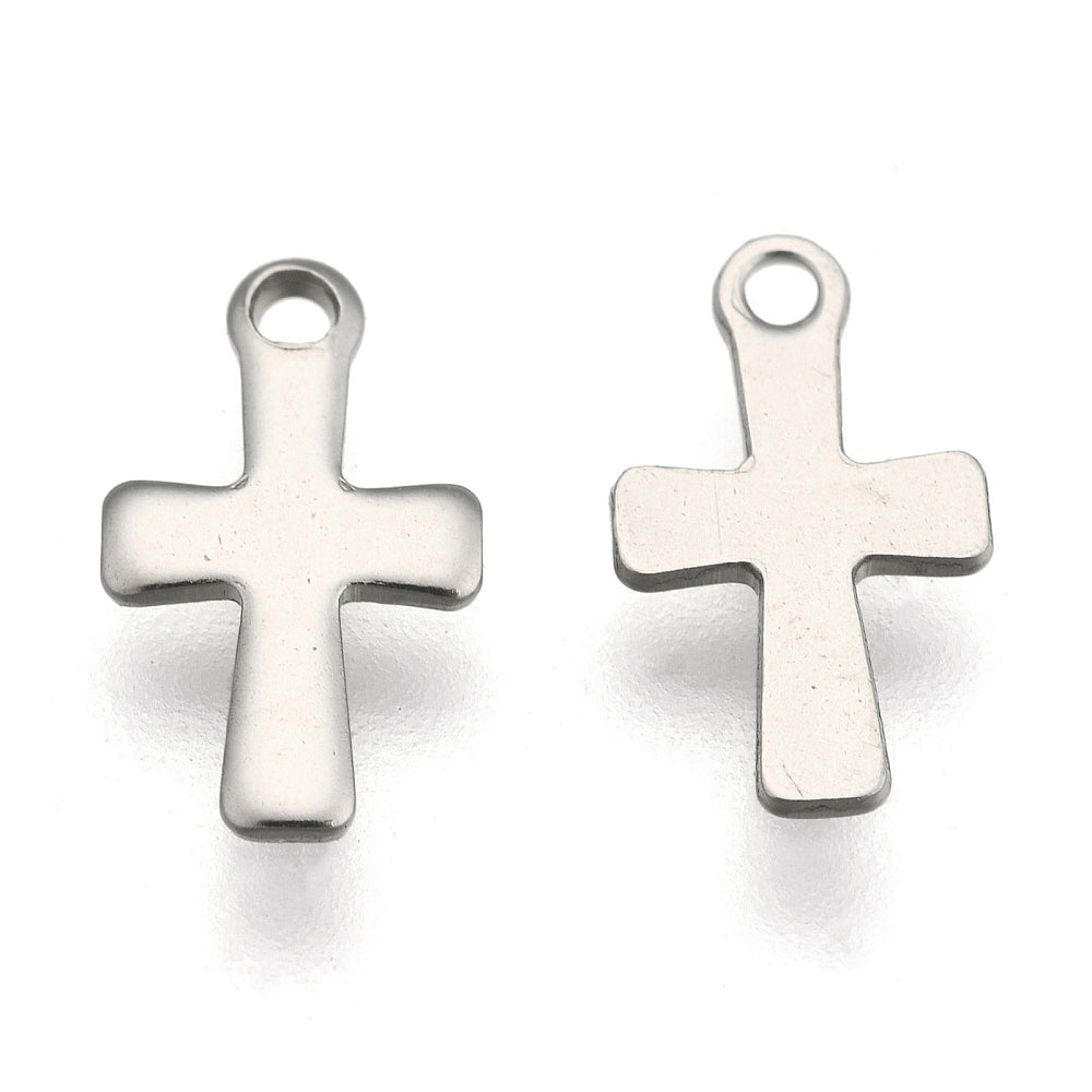 Tiny Cross Charms, Stainless Steel