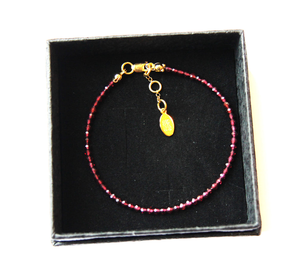 Garnet Beaded Bracelet - Gold Filled Clasp