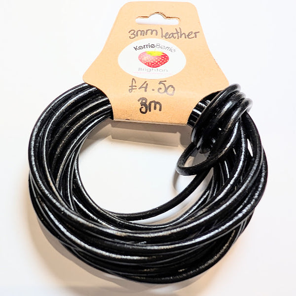 Leather Cord in Black Gloss – 3mm (3m)