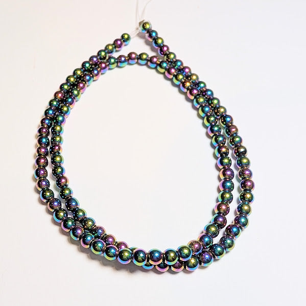 Iridescent Rainbow Round Hematite Beads  - 4mm