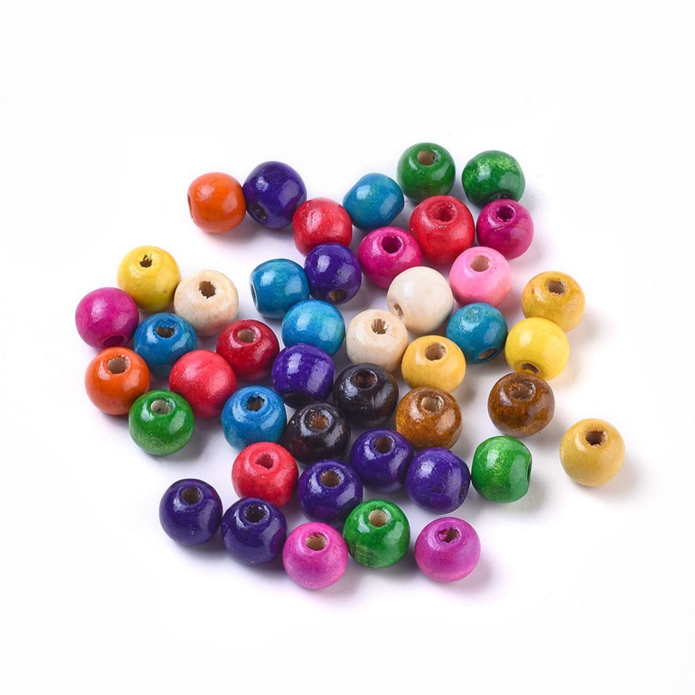 Dyed Natural Wood Beads - 12mm (4mm hole) - Mixed Colour