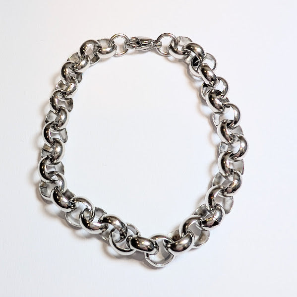 8mm Round Link Chain Bracelet, Silver Plated