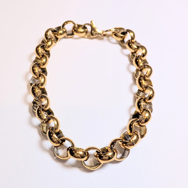 8mm Round Link Chain Bracelet, Gold Plated