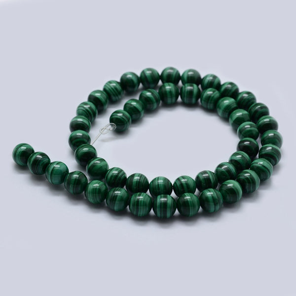 Natural Malachite Bead Strand, Grade AA, Round, 8mm