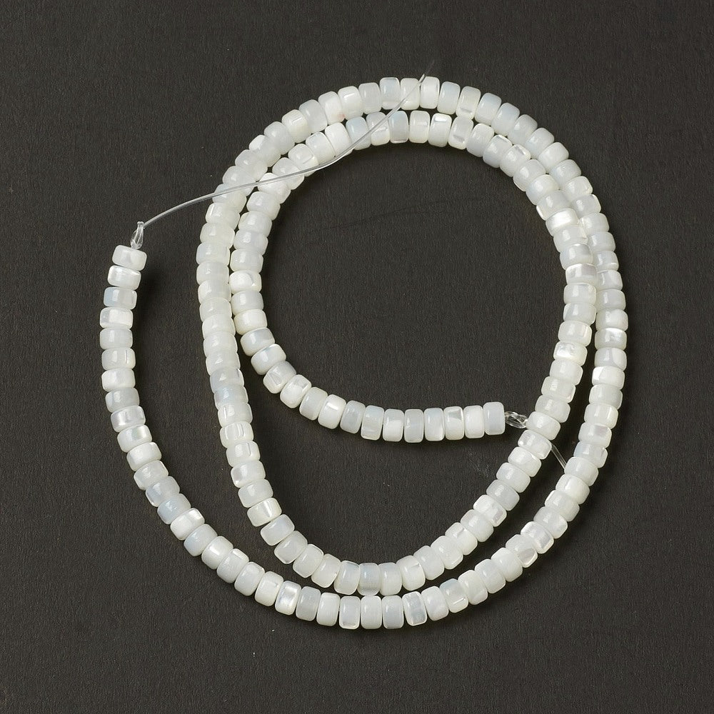 Trochus Shell Heishi Beads, Flat Round/Disc, Creamy White