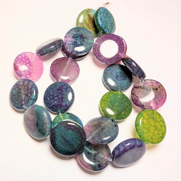Agate Beads - 18mm Discs - Purple/Green/Turquoise