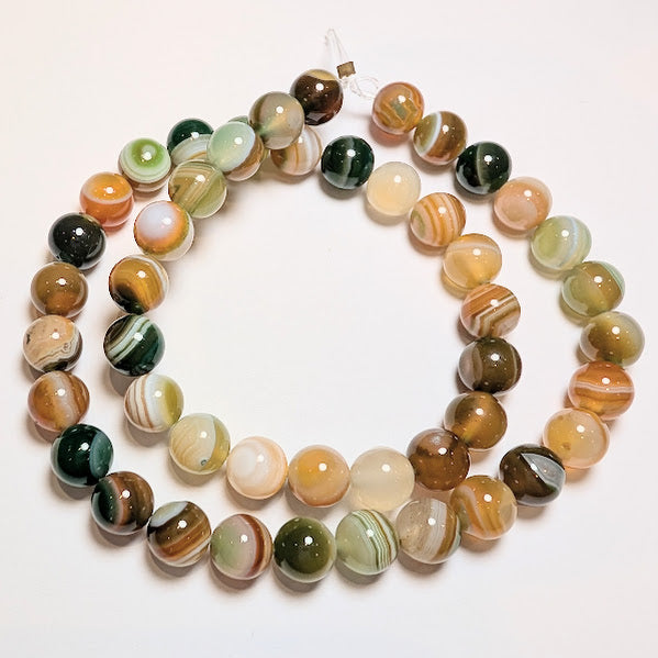 Agate Beads - 8mm Round - Green/Brown