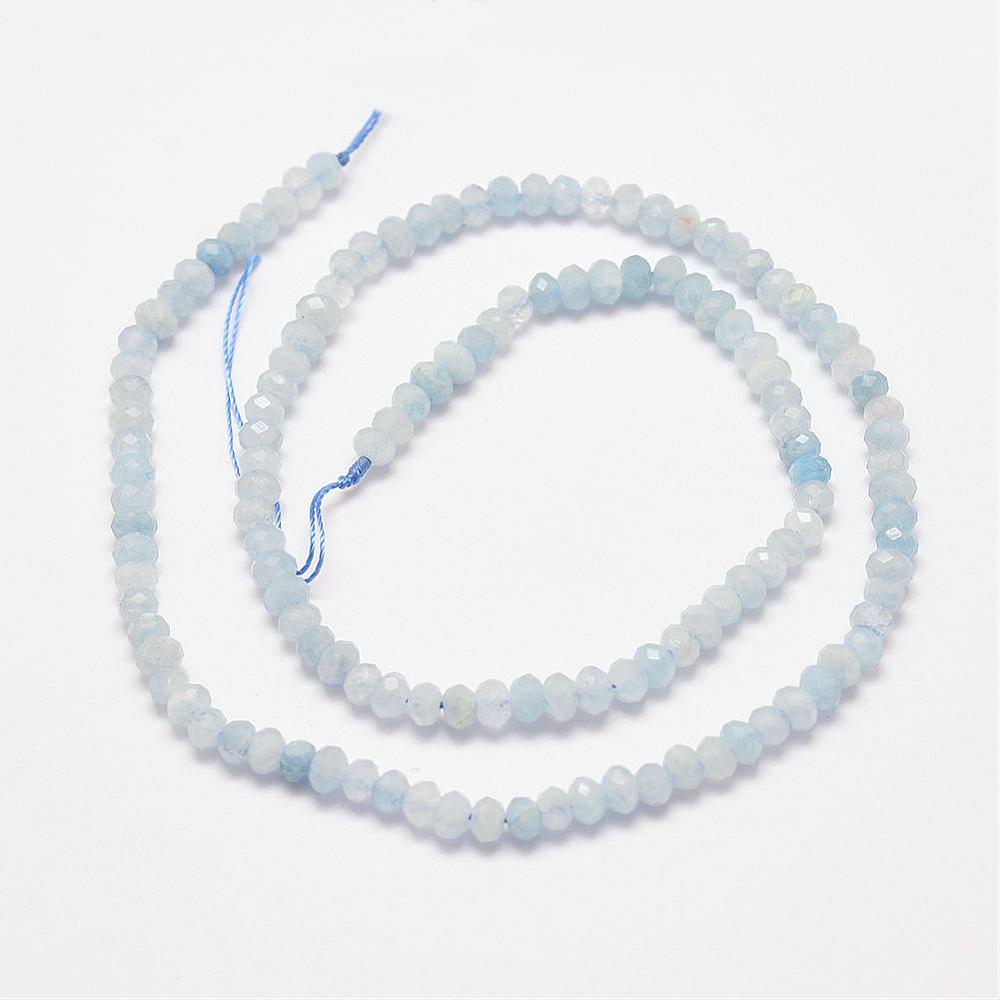 Natural Semi-Precious Aquamarine Faceted Rondelle Beads - 4mm
