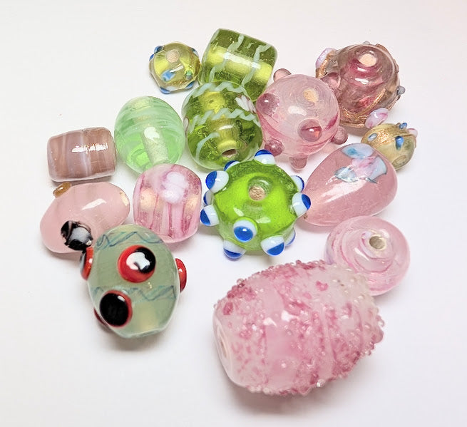 Indian Glass Bead Mix - Green & Pink