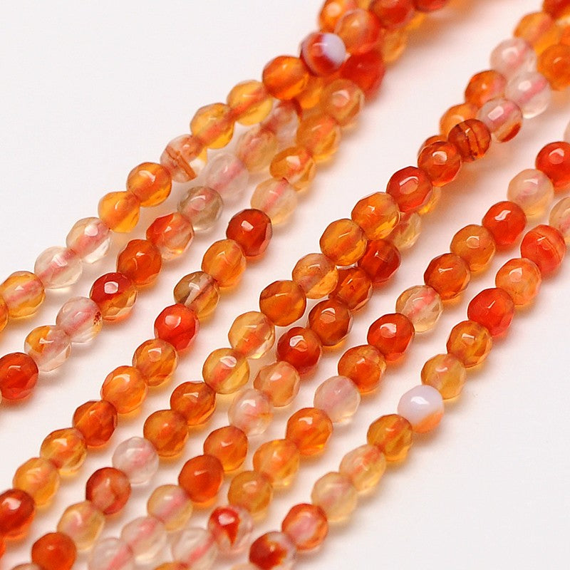 Carnelian Semi Precious Round Faceted Beads - 2mm