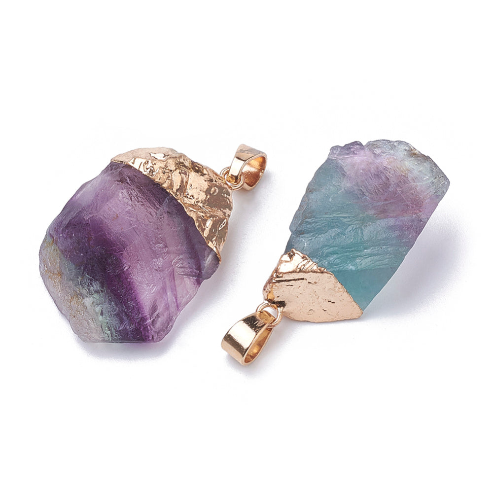 Natural Fluorite and Gold Plated Pendant 