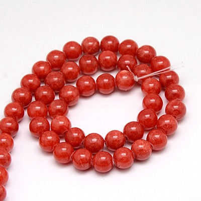 Jade Semi-Precious Dyed Round Orange/Red Beads - 8mm