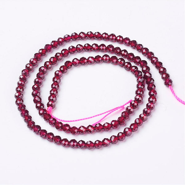 Garnet Semi-Precious Faceted Round Beads - 3mm