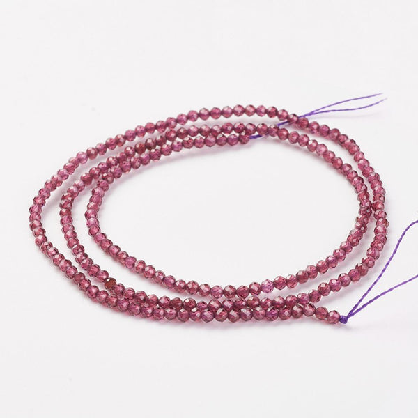 Garnet Semi-Precious Faceted Round Beads, Grade AA - 2mm