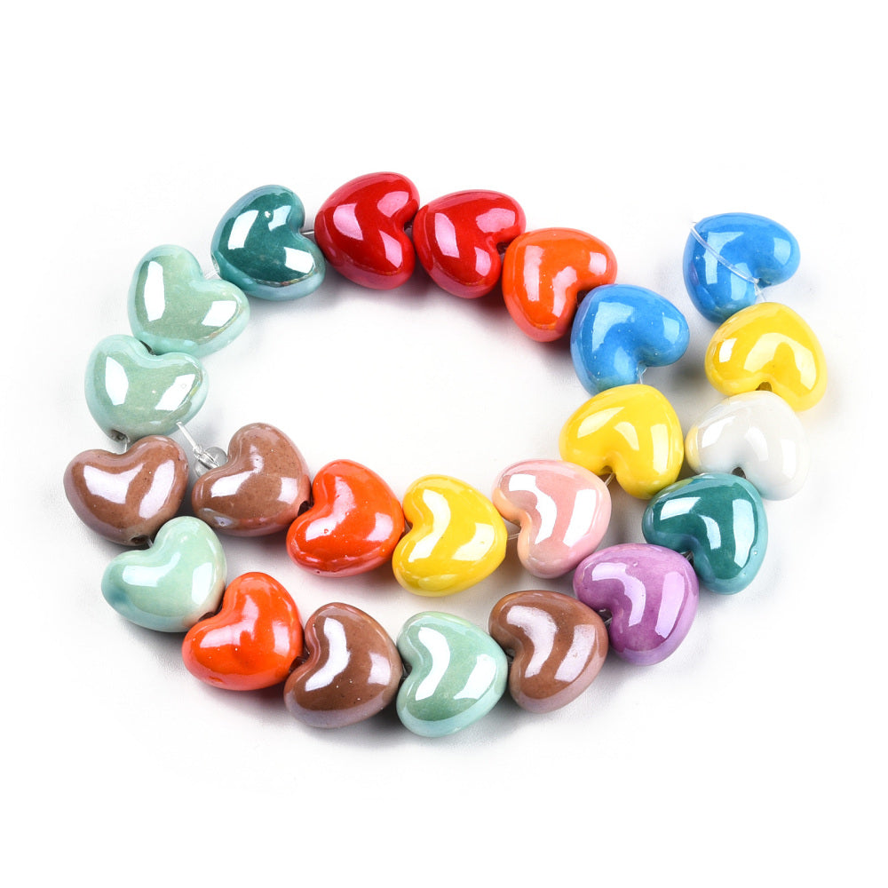 Porcelain Handmade Heart Shaped Glazed Beads