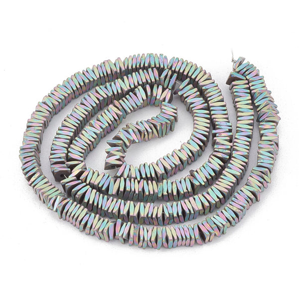 Electroplate Hematite Square Heishi Beads, Rainbow Plated