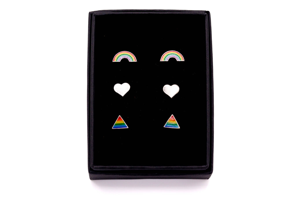 Sterling Silver Rainbow Stud Earring Set