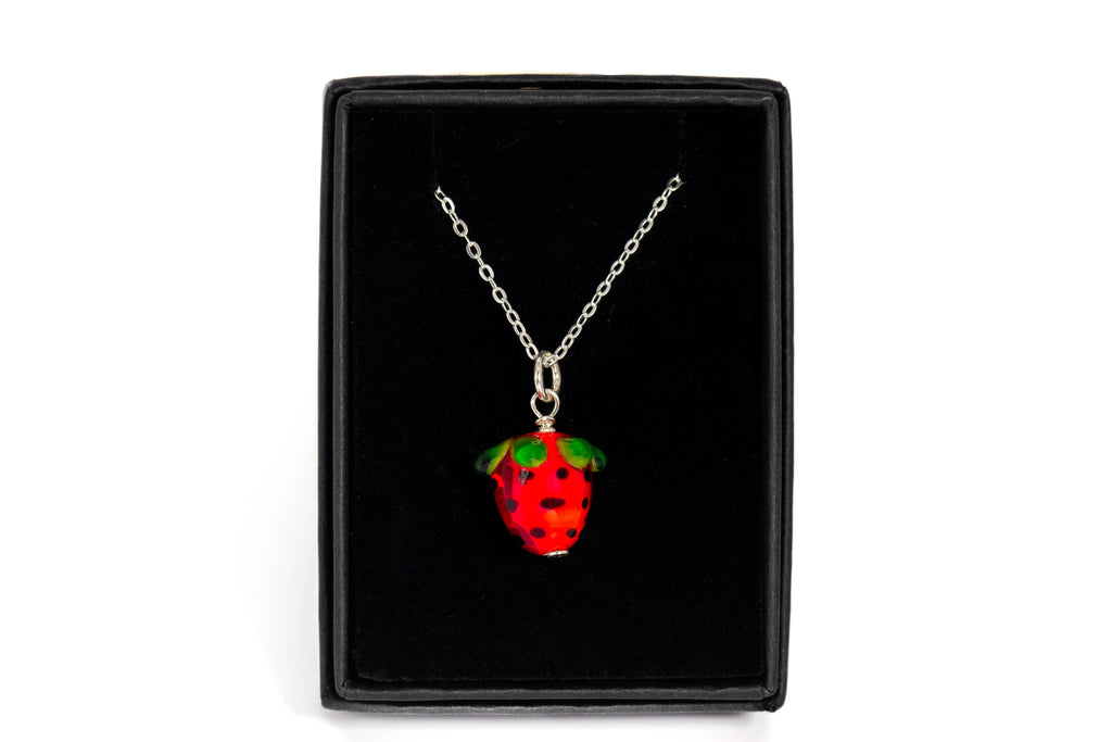 Handmade Glass Strawberry Charm Necklace