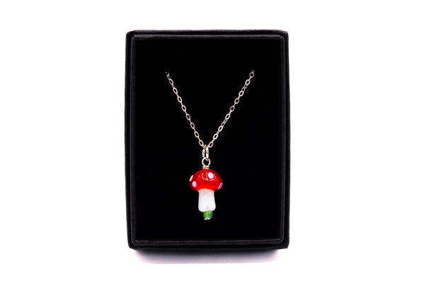 Glass Mushroom Necklace on Sterling Silver Chain