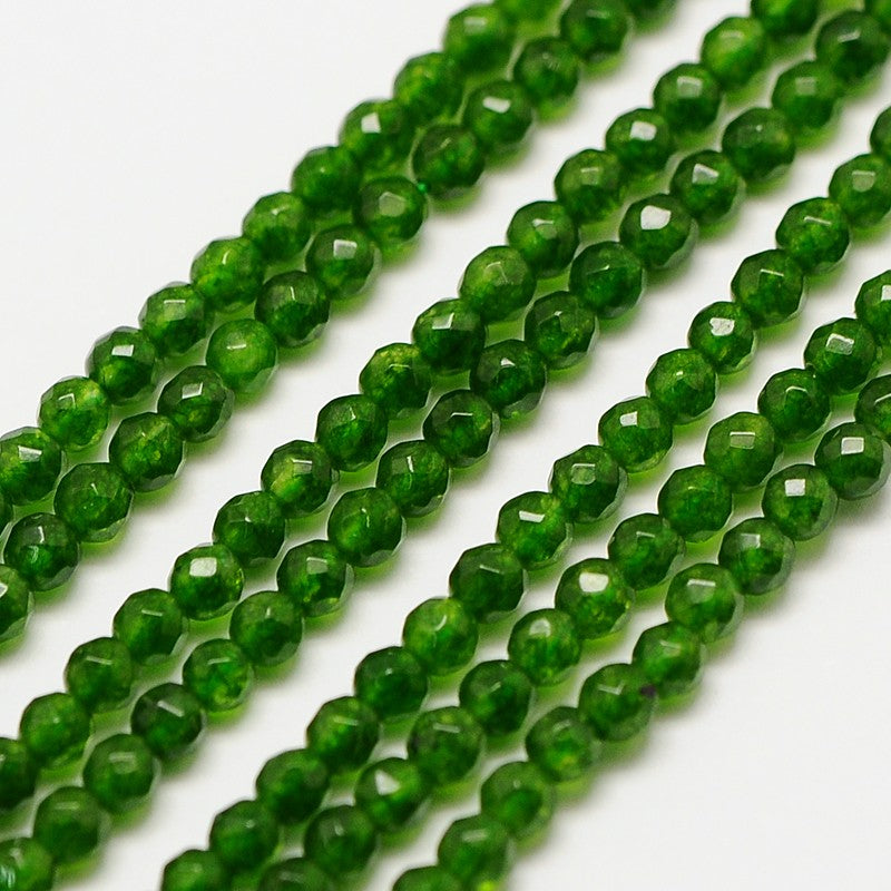 Green Dyed Jade Faceted Round Beads - 2mm