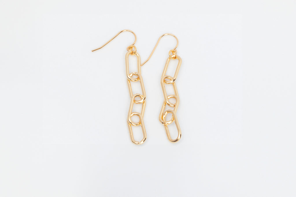 Paperclip Chain Earrings, Chunky, Gold Plated