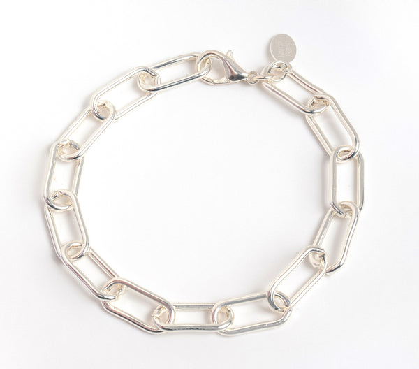 Paperclip Chain Bracelet, Chunky, Silver Plated