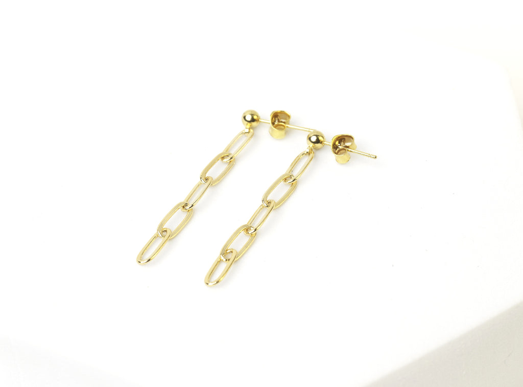 Paperclip Chain Earrings, Medium, Gold Plated