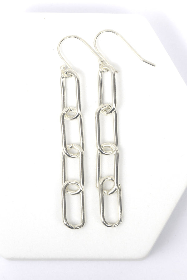 Paperclip Chain Earrings, Chunky, Silver Plated