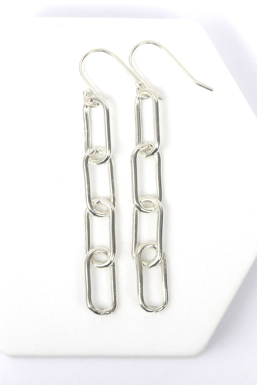 Paperclip Chain Earrings, Chunky, Silver Plated