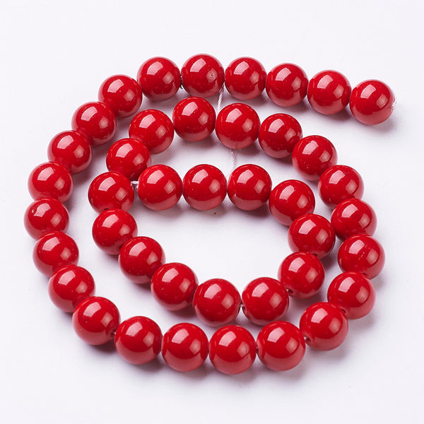 Mashan Jade Semi-Precious Dyed Red Round Beads - 10mm