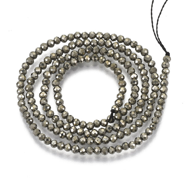 Pyrite Semi-Precious Faceted Beads - 2mm