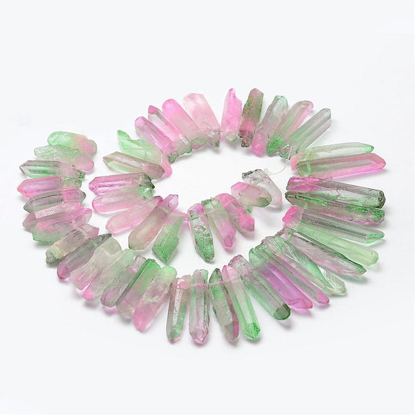 Quartz Crystal Dyed Green Faceted Nugget Beads