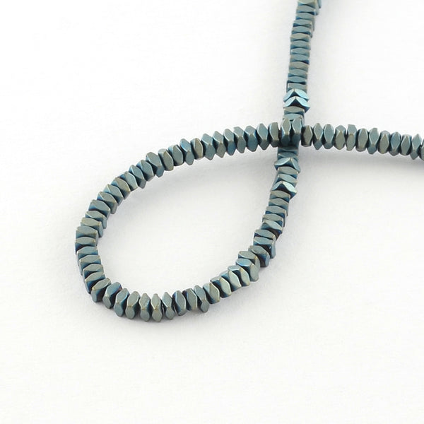 Hematite Green Square Beads - 2mm