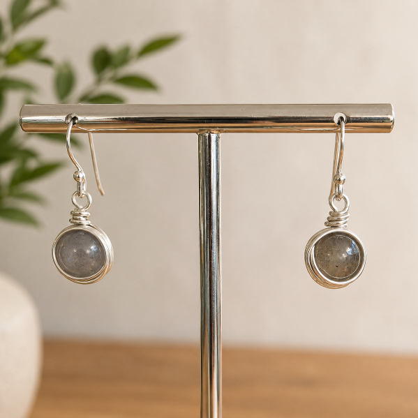Sterling Silver Labradorite Nest Earrings