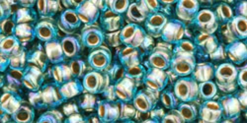 Gold Lined Rainbow Aqua Seed Beads – SIZE 8 / 10g