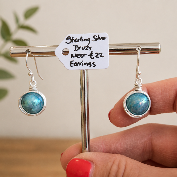 Sterling Silver Turquoise Druzy Nest Earrings