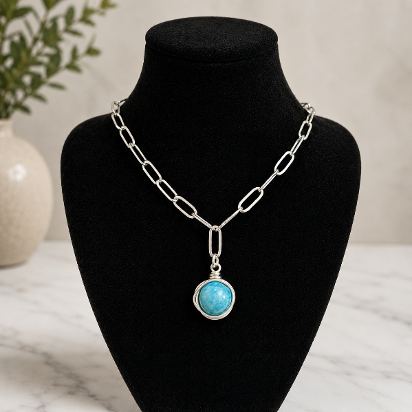 Sterling Silver Turquoise Druzy Nest Necklace