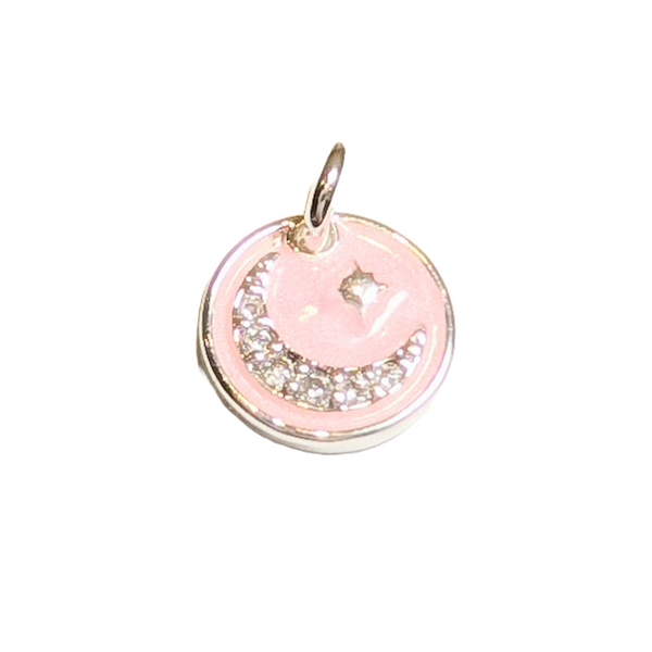 Moon & Star Charm - Pink Enamel