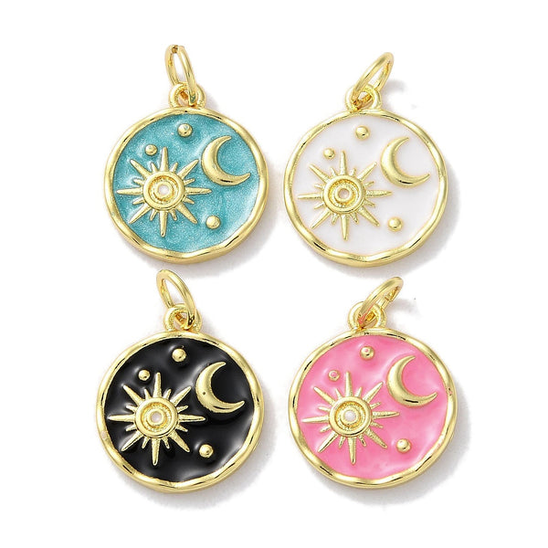 18K Gold Plated Enamel Sun & Moon Charm
