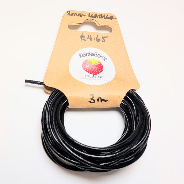 Leather Cord in Black Gloss – 2mm (3m)